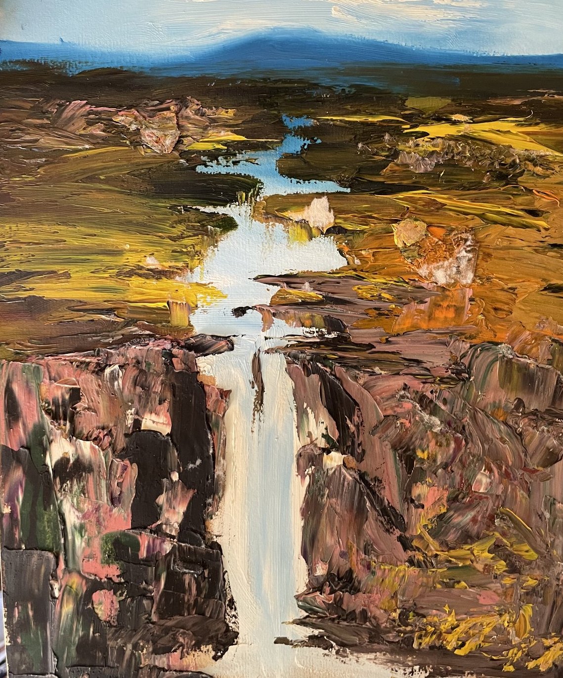The Waterfall — Oil on Paper
