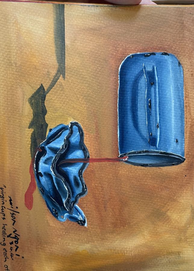 Virgin Cups Healing Each Other - Oil on Paper