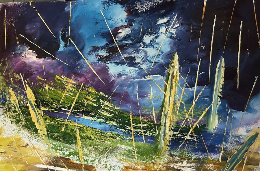 Night Reeds - Oil on Paper